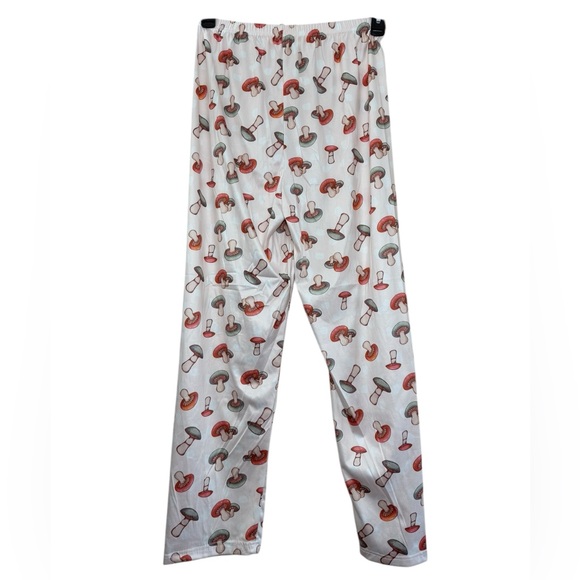 New white pink green red mushroom print 2-piece pajama top & pants set large - Picture 7 of 13